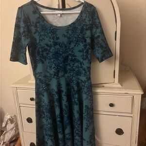 LuLaRoe Teal and Navy Floral Midi Dress